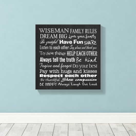 Familieregels Achternaam 10x10 Omwikkeld Canvas (Insitu (Houten vloer))