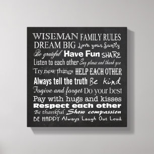 Familieregels Achternaam 10x10 Omwikkeld Canvas Afdruk