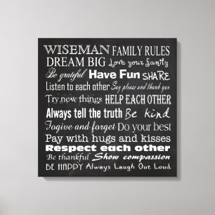 Familieregels Achternaam 20x20 Omwikkeld Canvas Afdruk
