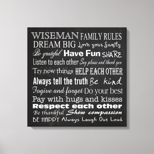 Familieregels Achternaam 20x20 Omwikkeld Canvas Afdruk (Voorkant)