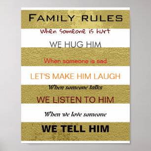 Familieregels in gouden kleuren poster