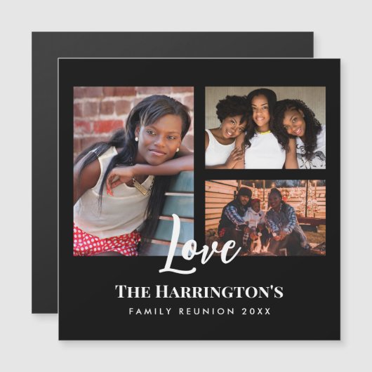 Familiereünie 3 Sectie Fotocollage Zwart Lijst (Voorkant / Achterkant)