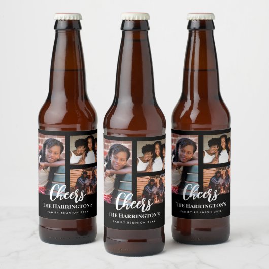 Familiereünie 3 Sectie Fotocollage Zwart Lijst Bier Etiket (Flessen)