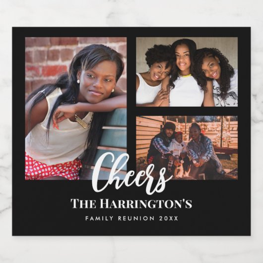 Familiereünie 3 Sectie Fotocollage Zwart Lijst Bier Etiket (Enkel label)