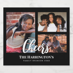 Familiereünie 3 Sectie Fotocollage Zwart Lijst Sparkling Wijnetiket