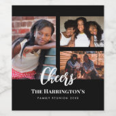 Familiereünie 3 Sectie Fotocollage Zwart Lijst Wijn Etiket (Enkel label)