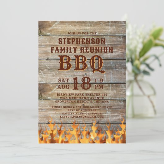 Familiereünie BBQ rustiek hout Kaart (Staand voorkant)