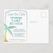 Familiereünie Beach Palm Trees Save The Date Aankondigingskaart (Achterkant)