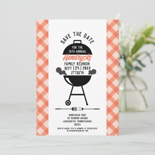 Familiereünie bewaart de datum kaart (Staand voorkant)