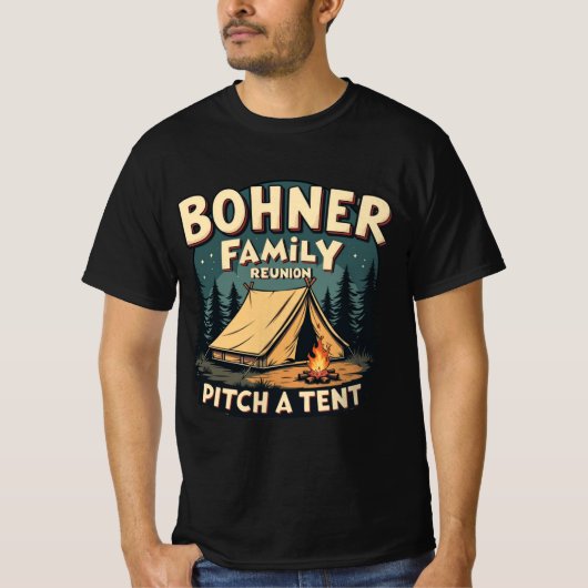 Familiereünie Bohner - Pitch a Tent Retro Camping T-shirt (Voorkant)