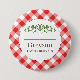 Familiereünie Buttonnen Red Gingham Theme Ronde Button 7,6 Cm