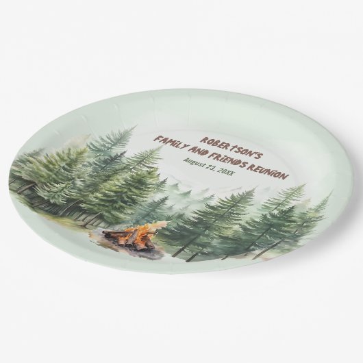 Familiereünie Forest Campfire Green Papieren Bordje (Gekanteld)