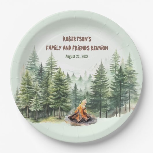 Familiereünie Forest Campfire Green Papieren Bordje (Voorkant)