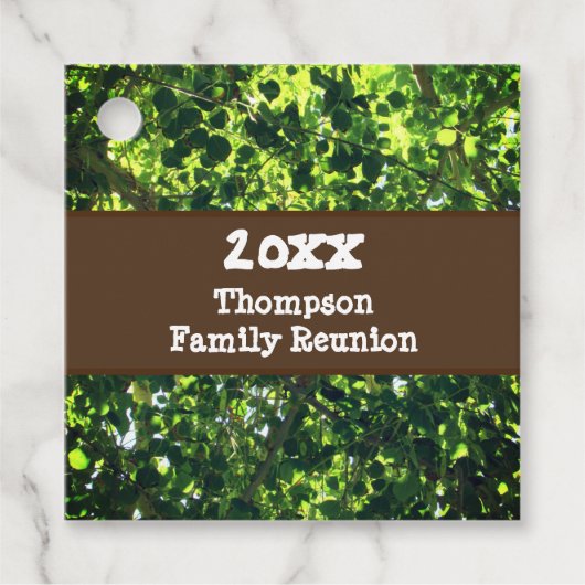 Familiereünie Green Leaves Tree Branches Event Bedankjes Labels (Voorkant)