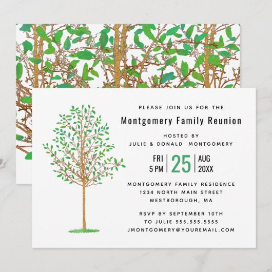 Familiereünie Groene Boom Waterverf Modern Kaart (Voorkant / Achterkant)