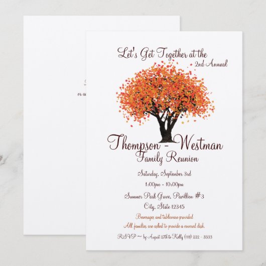 Familiereünie herfstboom kaart (Voorkant / Achterkant)
