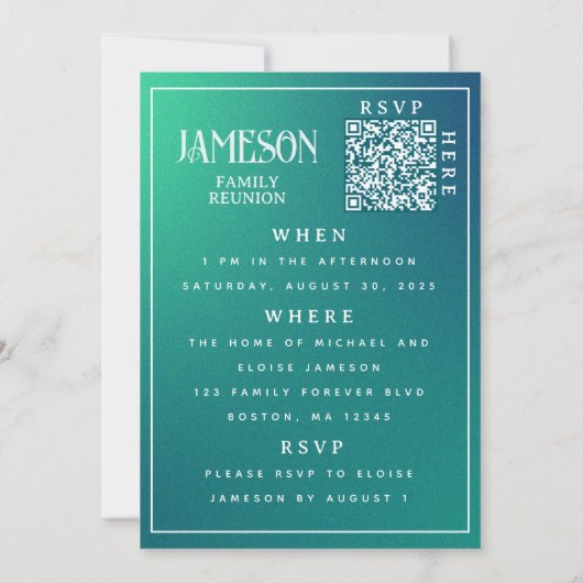 Familiereünie Modern Gradient QR Code Uitnodiging (Achterkant)