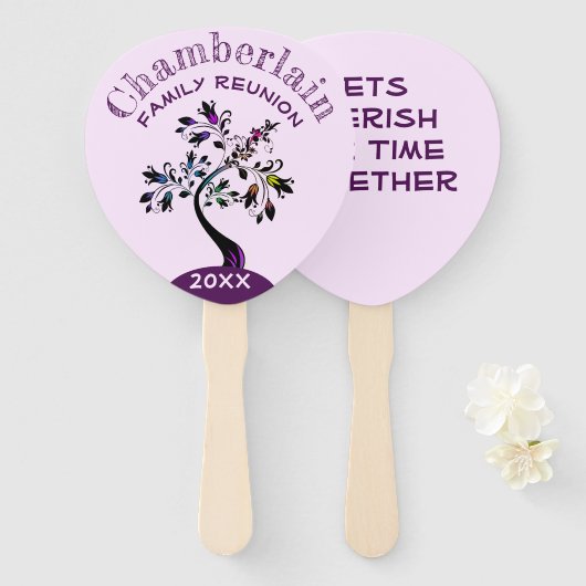 Familiereünie Moderne Multicolor Floral Tree Handwaaier (Voorkant en achterkant)