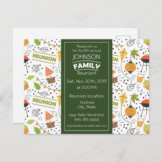 Familiereünie ontwerp met kleurrijke achtergrond i briefkaart (Voorkant / Achterkant)