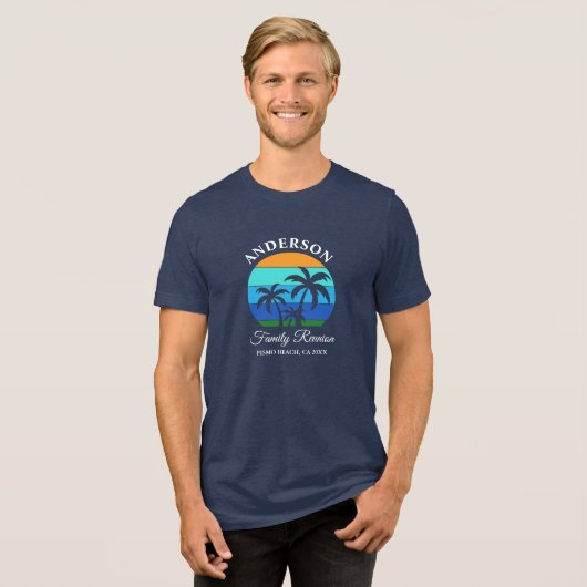 Familiereünie Palmbomen Summer Beach Blauw Tri-Blend Shirt (Voorkant volledig)