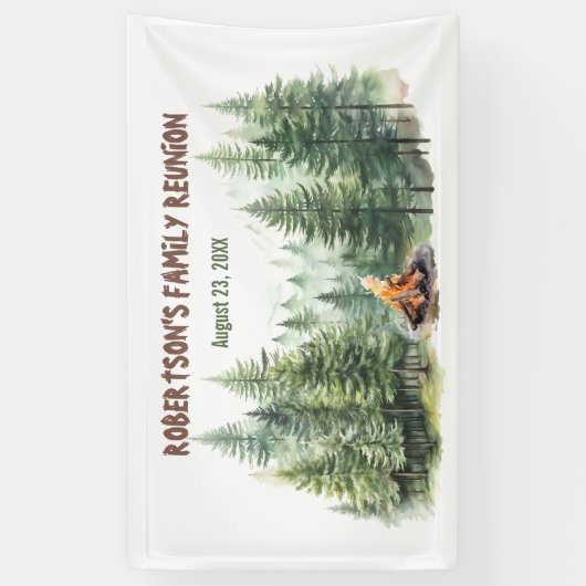 Familiereünie Pine Wood Forest kampvuur Spandoek (Verticaal)
