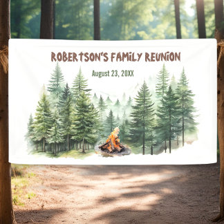 Familiereünie Pine Wood Forest kampvuur Spandoek