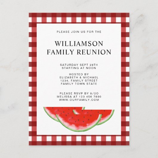 Familiereünie Rood Wit Check Uitnodiging Briefkaart (Voorkant)