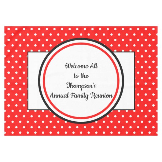 Familiereünie Rood Wit Polka Dots Tafelkleed (Voorkant (Horizontaal))