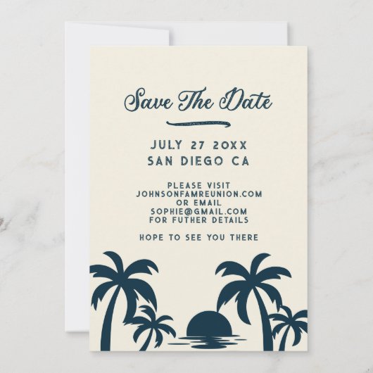  familiereünie Save the Date Beach Palms (Achterkant)