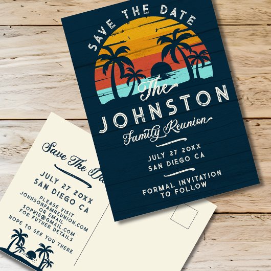 familiereünie Save the Date Beach Palms Briefkaart