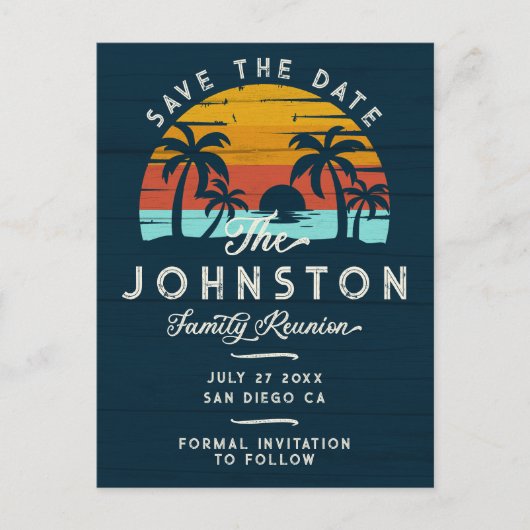  familiereünie Save the Date Beach Palms Briefkaart (Voorkant)