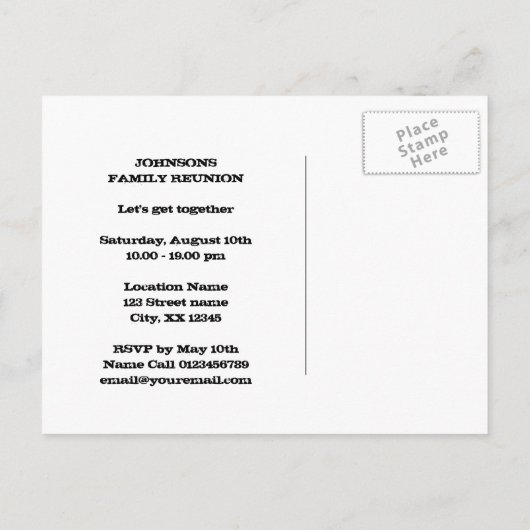  familiereünie Save the date briefkaarten (Achterkant)