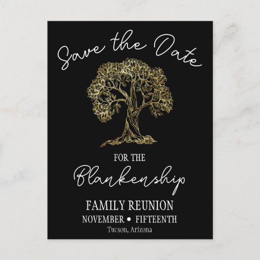 Familiereünie Save The Date Gouden Boom Artwork Aankondigingskaart (Voorkant)