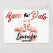 Familiereünie Save The Date Tropical Flamingo's Aankondigingskaart (Voorkant)