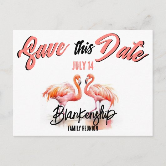 Familiereünie Save The Date Tropical Flamingo's Aankondigingskaart (Voorkant)