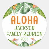 Familiereünie Tropische Palm Aloha Waterverf Ronde Sticker (Voorkant)