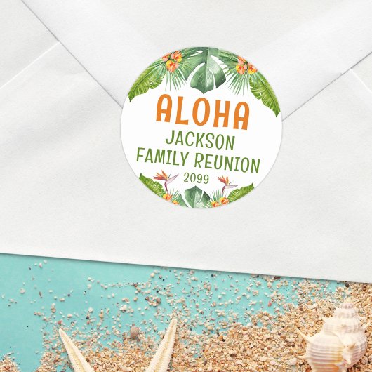 Familiereünie Tropische Palm Aloha Waterverf Ronde Sticker