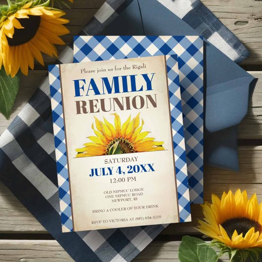 Familiereünie Uitnodigingen Rustieke Zonnebloem Pi