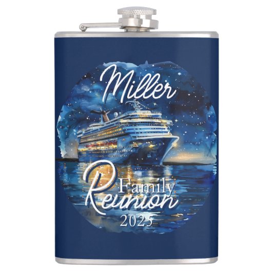 Familiereünie van cruiseschepen in waterverf heupfles (Voorkant)