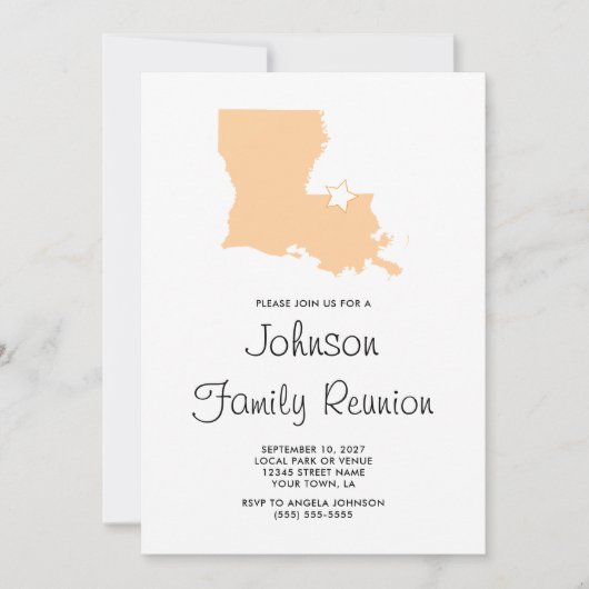 Familiereünie van Peach Louisiana Kaart (Voorkant)
