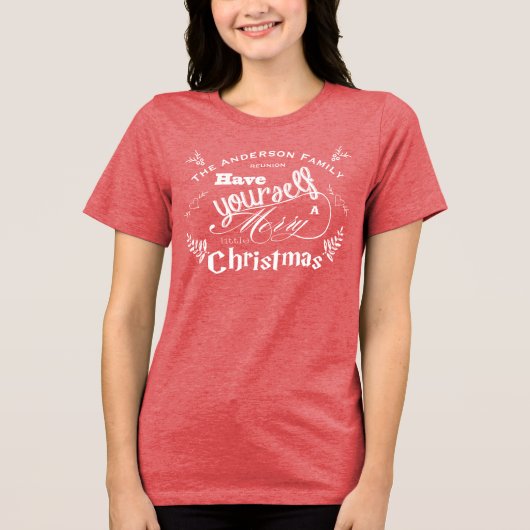 FAMILIEREÜNIE Vrolijk Kerstfeest Tri-Blend Shirt (Voorkant)