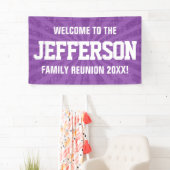 Familiereünie Welkom met paarse starburst Spandoek (Insitu)