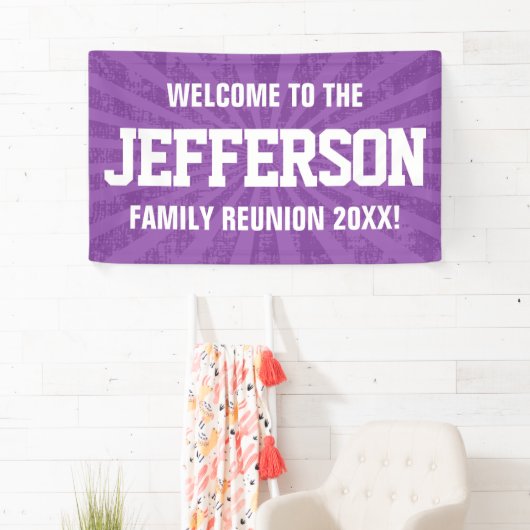 Familiereünie Welkom met paarse starburst Spandoek (Insitu)