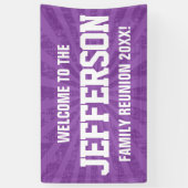 Familiereünie Welkom met paarse starburst Spandoek (Verticaal)