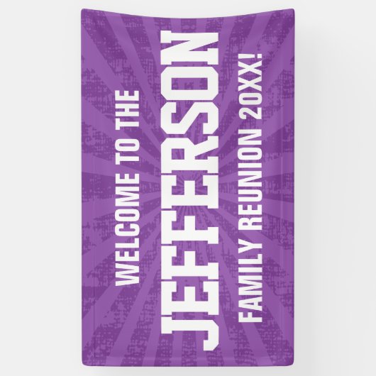 Familiereünie Welkom met paarse starburst Spandoek (Verticaal)