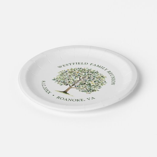 Familiereünie Woodland Waterverf Tree Papieren Bordje (Gekanteld)