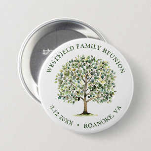 Familiereünie Woodland Waterverf Tree Ronde Button 7,6 Cm