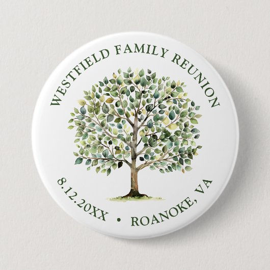 Familiereünie Woodland Waterverf Tree Ronde Button 7,6 Cm (Voorkant)