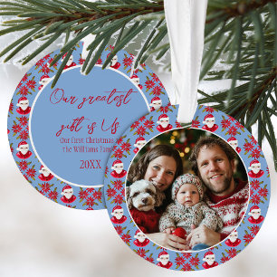 Familie's Eerste Kerstmis 1 Foto Santa Poinsettia Ornament