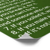 Familie's House Rules Donkergroen en wit Sjabloon Poster (Hoek)